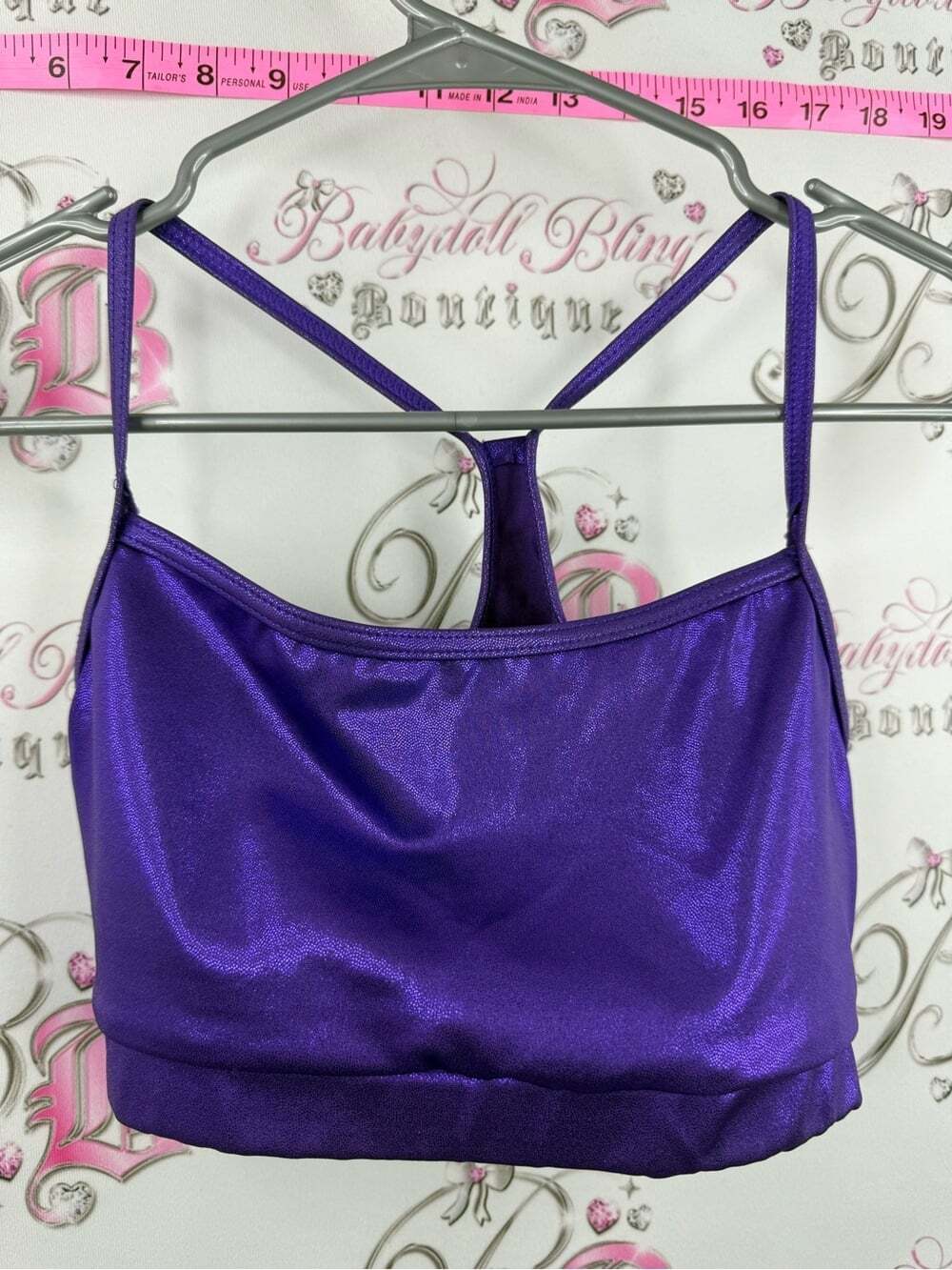 balera bra shiny Purple Crop Sports Bra Top sparkly metallic
